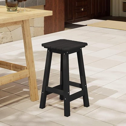 Costaelm 24" Height Outdoor Bar Stools, All-Weather Bar Stools, Adirondack Poly Patio Square Bar Stool for Patio, Deck, Kitchen Counter and Garden, Black
