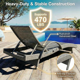 Wicker Outdoor Lounge Chairs with Pull Out Side Table, Pool Lounge Chairs Set of 2, Gray Rattan Outdoor Lounger - Photo 7