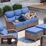 3 Pieces Patio Sofa Set with 6" Thick Cushions, High Back Wicker Sectional Outdoor Sofa with Ottomans - Photo 4
