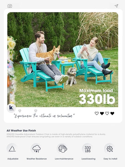 KINGYES Folding Adjustable Adirondack Chair with Retractable Ottoman Set of 4, HDPE Adirondack Recliner Chair with Footrest, Aruba