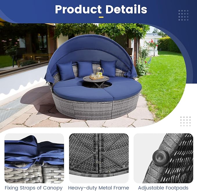 HAPPYGRILL Rattan Daybed with Canopy - Photo 4