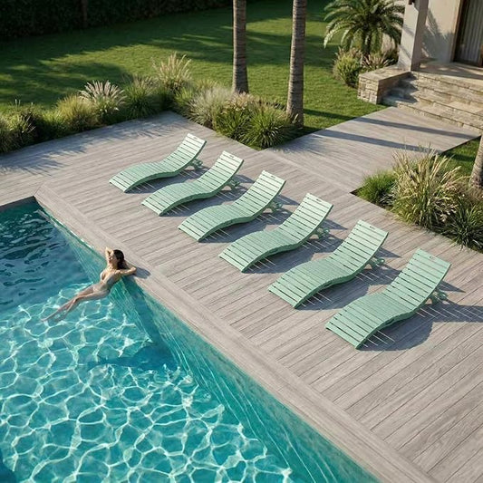 Pre-Assembled Folding in-Pool Lounge Chair, HDPE Outdoor Chaise Lounge with Cup Holder, Pool Lounge Chair for Poolside, Patio, Beach, Deck (Mint)