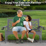Oversized Outdoor Bench Set of 2, 51.5” HDPE Aesthetic Garden Bench with Cup Holders - Photo 4