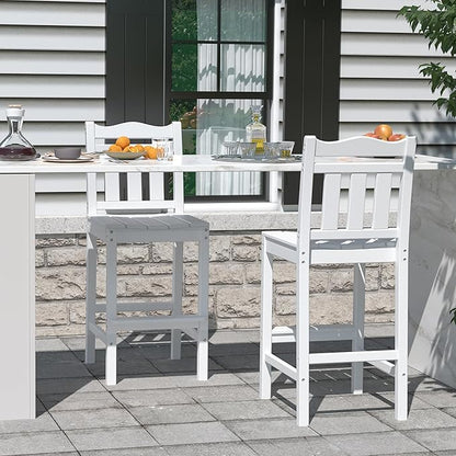 nalone Outdoor Bar Stool, HDPE Tall Adirondack Chair Bar Chair, Weather Resistance Bar Height Chairs for Balcony, Garden, Yard, Backyard (White, Bar Chair)