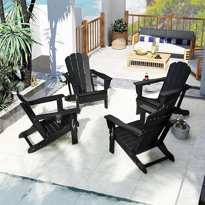 Domi Folding Adirondack Chair Set of 4, HDPE All-Weather Adirondack Chairs with Cup Holder - Photo 2
