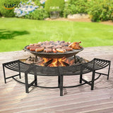 VINGLI Outdoor Metal Curved Bench, Weatherproof Fire Pit Bench Set of 4, Heavy Duty Steel Backless Benches - Photo 7
