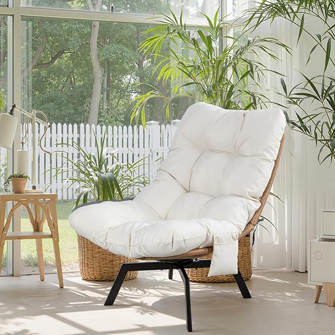 JAMFLY Outdoor Wicker Swivel Chair with Cushion, 360° Rotation Patio Lounge Chair for Living Room, Backyard, Balcony - Photo 1