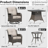6 Pieces Outdoor Wicker Patio Furniture Set with Fire Pit Table, Patio Chair Set with Thickened Olefin Cushions - Photo 2