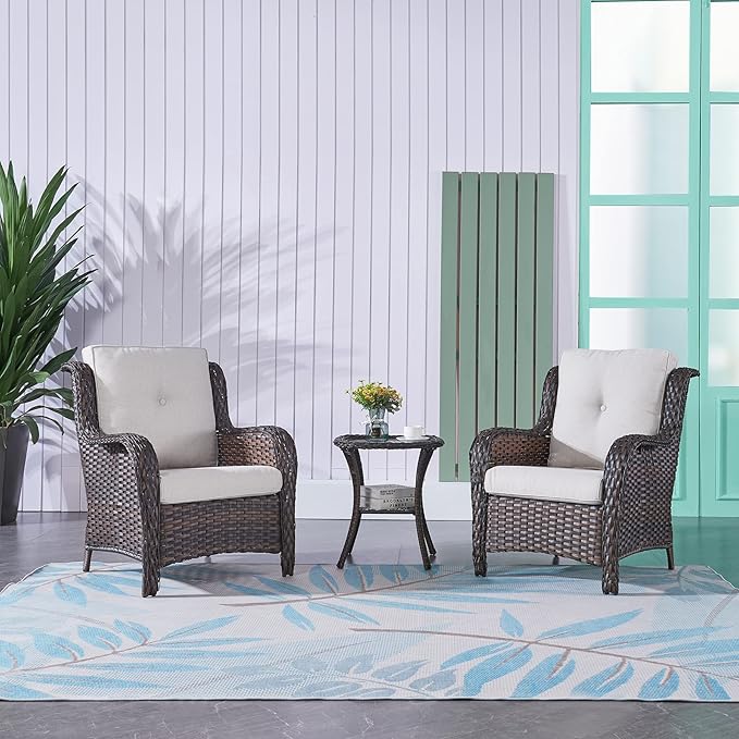 Rilyson Patio Bistro Set Wicker Chairs - 3 Piece Outdoor Rattan Conversation Set with 2 Armrest Chair and 1 Side Table - Photo 6