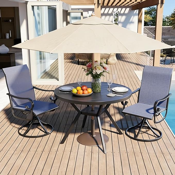 Patio Swivel Chairs Set of 2, Outdoor Dining Chairs with High Back, All-Weather Swivel Rocker Chair with Sturdy Metal Frame for Outdoor Poolside Lawn Garden, Navy Blue