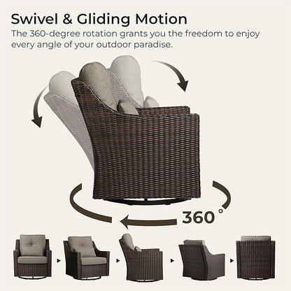 CHITA 2 Pieces Patio Wicker Furniture Set, Outdoor Rattan Bistro Set with Rocking Swivel Chair, Thickened Cushions and Ottoman