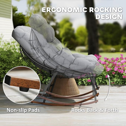 Outsunny Outdoor Rocking Chair Set of 2, Oversized Rocking Papasan Chairs with Cushions, Steel Frame, Comfy Outdoor Rockers for Patio Porch Lawn Garden, Gray