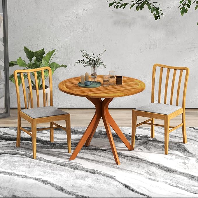 Tangkula Round Bistro Table, Indoor Outdoor Coffee Table w/Solid Structure, Slatted Tabletop, Stable Legs, 35.5” Wood Dining Table for Patio, Garden, Poolside, Backyard, Easy Assembly, Natural