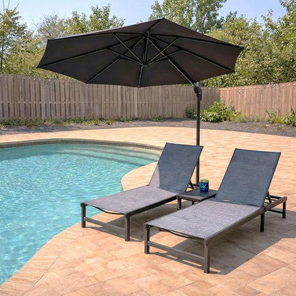 PURPLE LEAF Outdoor Chaise Lounge Chairs Set Adjustable Recliner Chair with Wheels and Table for Poolside Beach Patio Aluminum Reclining Sunbathing Lounger Mixed Grey