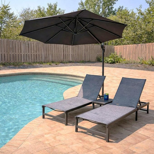 PURPLE LEAF Outdoor Chaise Lounge Chairs Set Adjustable Recliner Chair with Wheels and Table for Poolside Beach Patio Aluminum Reclining Sunbathing Lounger Mixed Grey