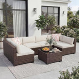 7-Piece Outdoor Patio Furniture Set, Modular Sectional Sofa with Water-Resistant Washable Thick Cushions & Coffee Table - Photo 8