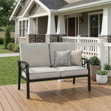 RoyalCraft Patio Loveseat, All-Weather Outdoor 2 Seats Sofa Couch, Black Metal Furniture with Gray Cushions - Photo 1