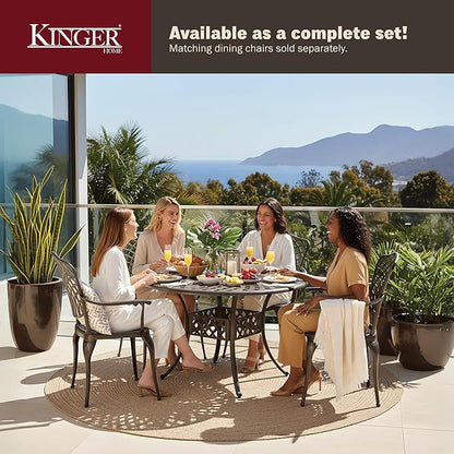 Kinger Home Arden 41-Inch Outdoor Dining Table, Cast Aluminum Patio Furniture Table, Round Table, All-Weather Resistant Outdoor Dining Furniture, Brown