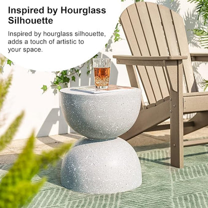 Glitzhome Outdoor Side Table, Round Accent End Table, Lightweight Hourglass Faux Terrazzo Decorative Garden Stool, 17.75" H Gray Planter Stand for Patio Porch Balcony Living Room