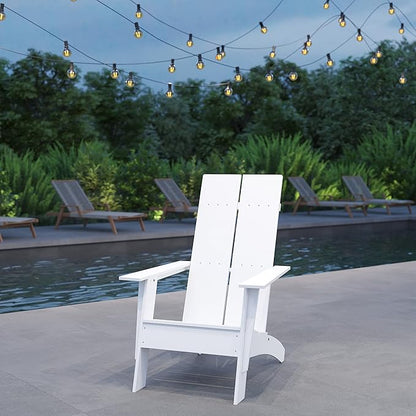 Merrick Lane Piedmont 2 Slat Poly Resin Adirondack Chair - White - Modern Design - Indoor/Outdoor
