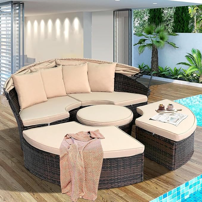 SUNCROWN Outdoor Patio Round Daybed with Retractable Canopy - Photo 4