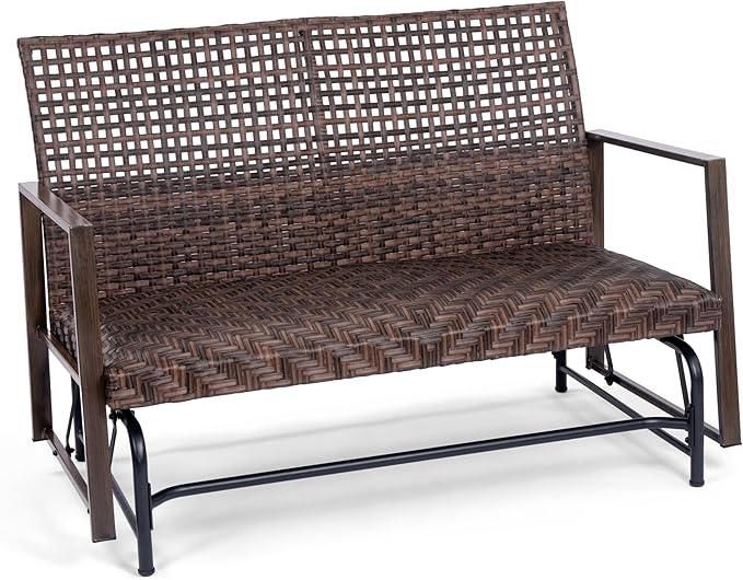 Wicker 2 Person Patio Glider with Double Weaved Wicker Seat, Powder Coated Metal Frame, 50" W x 25.5" D x 35.5" H - Photo 1
