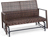 Wicker 2 Person Patio Glider with Double Weaved Wicker Seat, Powder Coated Metal Frame, 50" W x 25.5" D x 35.5" H - Photo 1