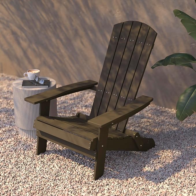 Flash Furniture Charlestown Folding Adirondack Chair - Mahogany - Poly Resin - Indoor/Outdoor - Weather Resistant - Set of 2