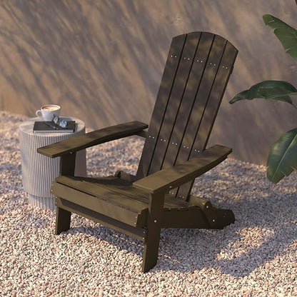 Flash Furniture Charlestown Folding Adirondack Chair - Mahogany - Poly Resin - Indoor/Outdoor - Weather Resistant - Set of 2