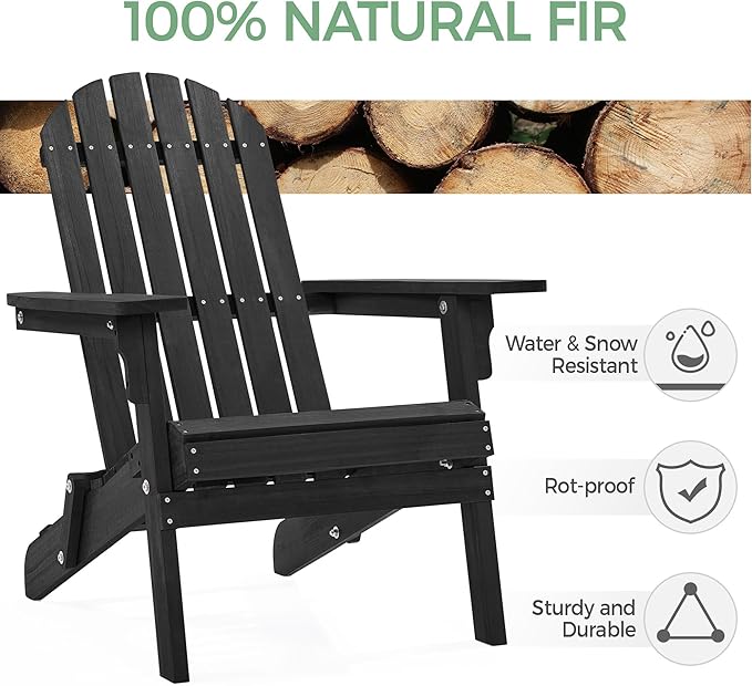 Yaheetech Folding Adirondack Chair Set of 5 Outdoor, 300LBS Solid Wood Garden Chair Weather Resistant, Fire Pit Lounge Chairs for Garden/Yard/Patio/Lawn, Black