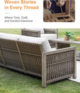 3 Seats Outdoor Sofa, Aluminum Patio Sofas Couch with Thick Cushions, Never-Rust 3-Seater Rope Weave Outside Patio Couch - Photo 6