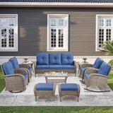 10-Piece Patio Furniture Set-Patio Rocking Chairs Set of 4 Outdoor Rattan Sofa Sets with Coffee Table Outdoor Patio - Photo 1