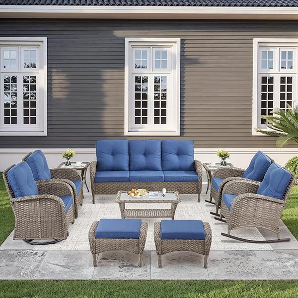 10-Piece Patio Furniture Set-Patio Rocking Chairs Set of 4 Outdoor Rattan Sofa Sets with Coffee Table Outdoor Patio - Photo 1