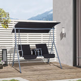 Outsunny 2 Person Porch Swing with Stand, Outdoor Swing with Canopy, Pivot Storage Table, 2 Cup Holders - Photo 2