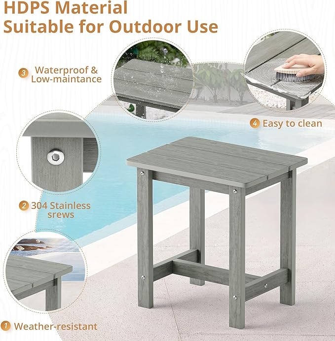 LUE BONA Outdoor Side Table Set of 2, HDPS Small Outdoor Table, Adirondack Side Table, Outside End Table for Patio - Photo 6
