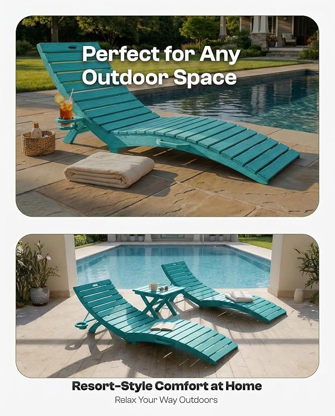 Pre-Assembled Folding in-Pool Lounge Chair, HDPE Outdoor Chaise Lounge with Cup Holder, Pool Lounge Chair for Poolside - Photo 5