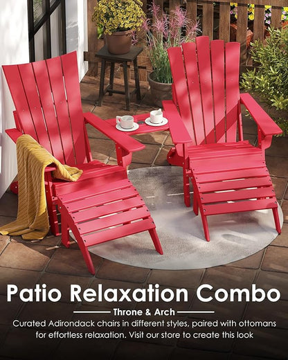GREENVINES Folding-Adirondack-Chairs-Set-of-2 | HDPE Plastic | Arch Series | Fire Pit Chair | with Connecting Tray | Removable Table | All Weather | for Outdoor Patio Deck Poolside | Red