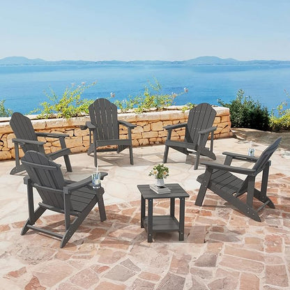 Matte HDPE Adirondack Chairs Set of 2, Weather Resistant Outdoor Seating with Hidden Cup Holder for Porch, Urban Patio, Deck & Fire Pit, Dark Gray