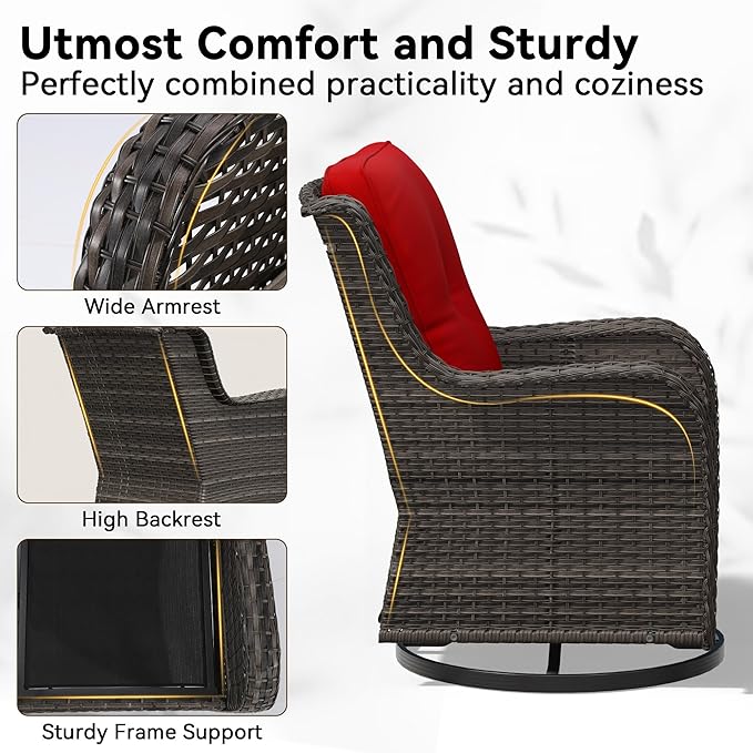 Outdoor Swivel Rocker Patio Chair - Outdoor Wicker Patio Furniture with Thickened Olefin Cushions - Photo 3