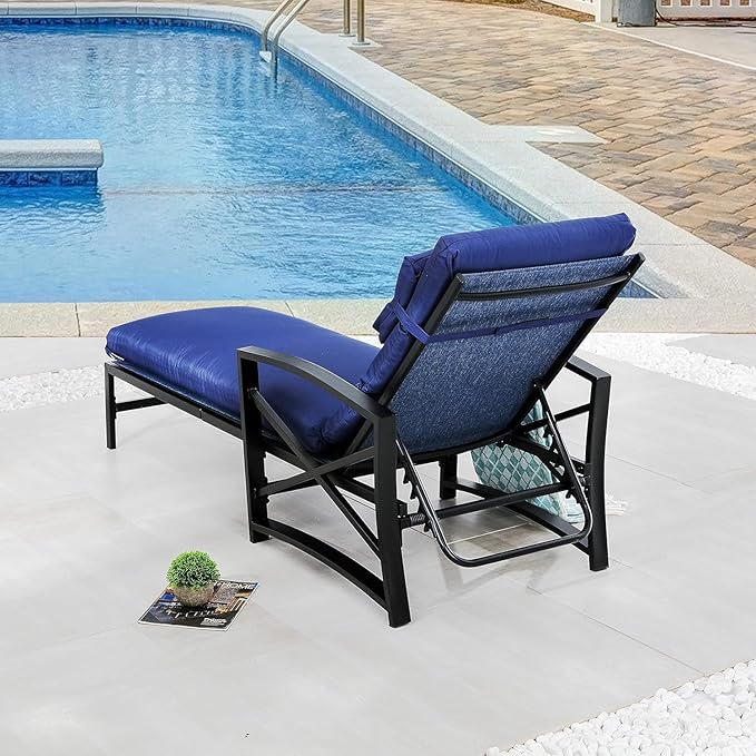 LOKATSE HOME Patio Chaise Lounge Chair Outdoor Furniture Reclining Adjustable with Cushion and Soft Pillow for Pool - Photo 6
