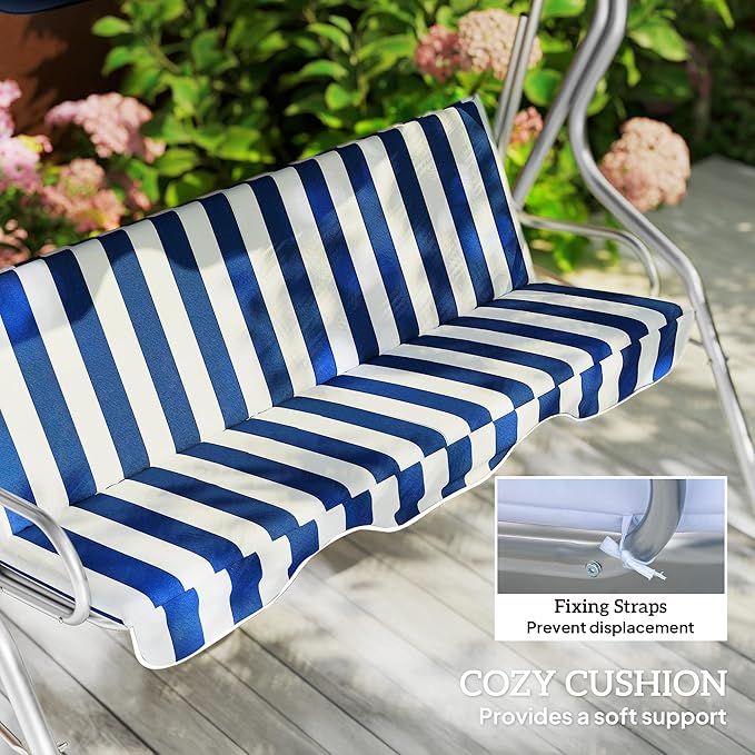 Outsunny 3-Person Porch Swing with Canopy, Patio Swing Chair, Outdoor Canopy Swing Bench with Adjustable Shade - Photo 5