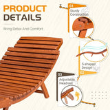 Greesum Wood Folding Chaise Lounge Chair, Weatherproof Extended Sun Lounger with Adjustable Headrest for Patio - Photo 5
