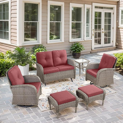 Belord Outdoor Glider Bench Patio Loveseat - 500 Lbs Weight Capacity 2 Seater Wicker Sofa, Small Porch Glider Furniture All Weather Rattan Couch with Removble Cushion for Balcony Deck Backyard, Gray