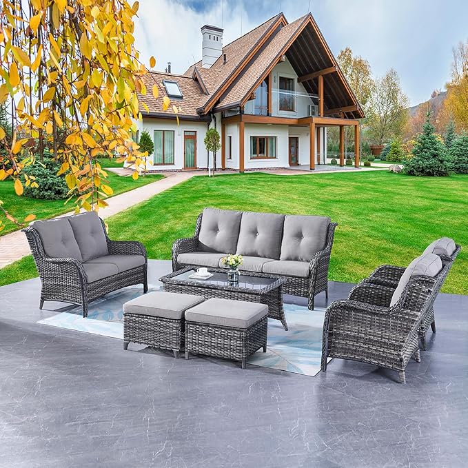Rilyson Outdoor Patio Furniture Sofa Set - 7 PC Rattan Wicker Patio Sectional Conversation Sets with Sofa, Loveseat - Photo 1