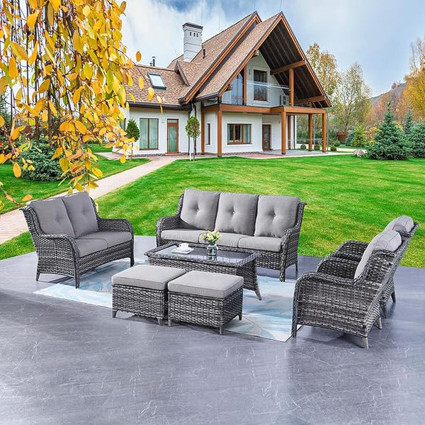Rilyson Outdoor Patio Furniture Sofa Set - 7 PC Rattan Wicker Patio Sectional Conversation Sets with Sofa, Loveseat - Photo 1