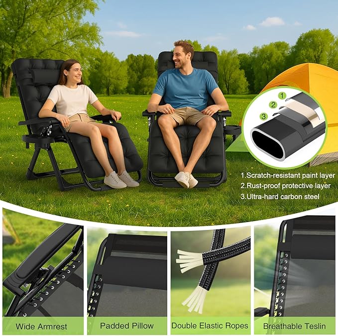 Suteck Zero Gravity Chair, Reclining Camping Lounge Chair w/Removable Cushion, Upgraded Lock and Cup Holder - Photo 8
