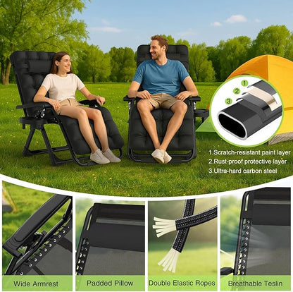 Suteck Zero Gravity Chair, Reclining Camping Lounge Chair w/Removable Cushion, Upgraded Lock and Cup Holder, Reclining Patio Chairs Folding Recliner for Indoor and Outdoor