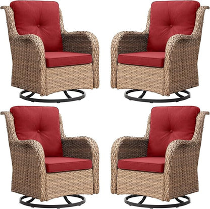 Rilyson Patio Chairs Wicker Outdoor Chair - 4 Piece Rattan Swivel Rocking Chairs Set Patio Glider Rocker Chair for Porch Deck Garden Backyard(Yellow/Red)