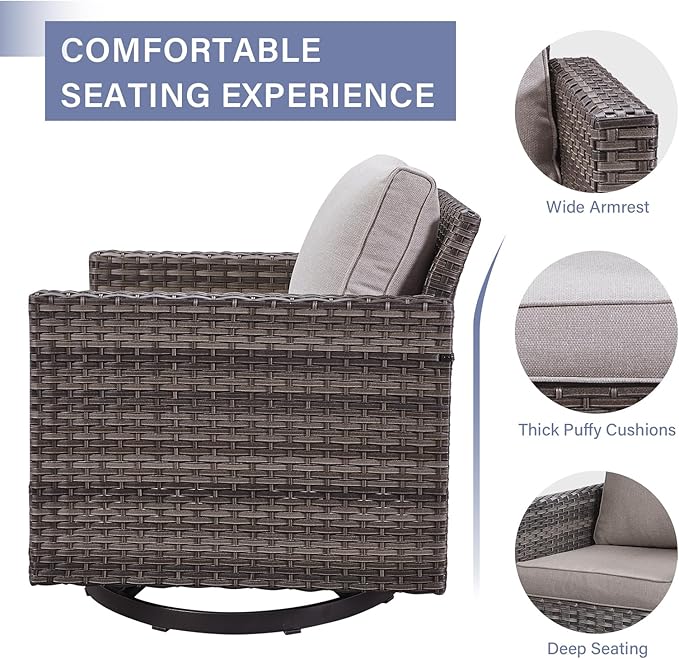Rilyson Wicker Outdoor Patio Furniture Set - 5 Piece Patio Conversation Set with 2 Swivel Rocker Chairs - Photo 4