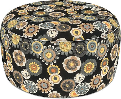 LVTXIII Indoor/Outdoor Extra Large Inflatable Ottoman Pouf D31 x H14 Inch, Round Footstool with Handle, Weather-Resistant Portable Furniture for Patio, Camping, Beach, Black Yellow Crosby